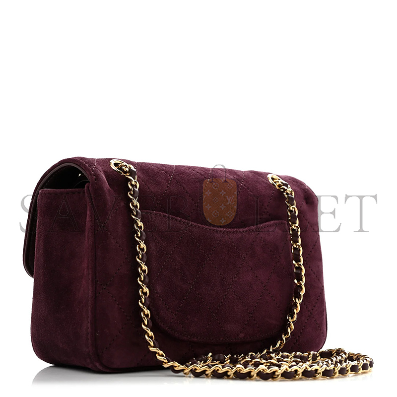 Ch**el MASTER SUEDE CALFSKIN MINI SOUPLISSIMO FLAP BURGUNDY (20*13*6cm)